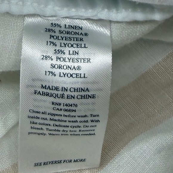 Faherty Striped Wide Leg Pants Womens Medium Cream Tan Linen Blend High Rise - Picture 11 of 12